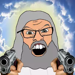 7137 - beard christianity clothes glasses glowing god green_eyes grey_hair gun hair hand heav...webp