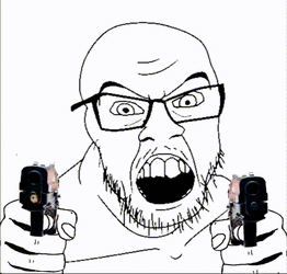 2511 - angry animated arm firearm gif glasses gun hand mustache open_mouth pointing shooting s...gif