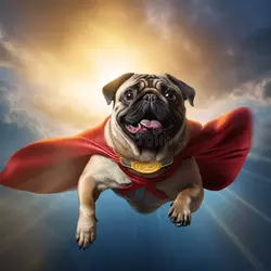 superhero-pug-dog-red-cape-superhero-pug-dog-red-cape-sky-background-284933581.webp
