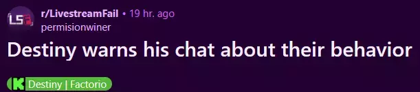 Destiny warns his chat about their behavior