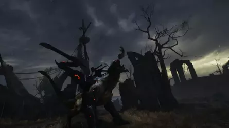 A rather cute but morbid scene where the Slayer feeds his dragon with a hell-knight limb.