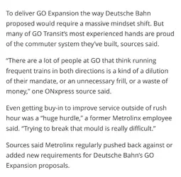 Screenshot from the article linked in the previous post, about how the old employees were proud of the commuter rail system they built, and how they don't see the need for frequent trains in each direction.