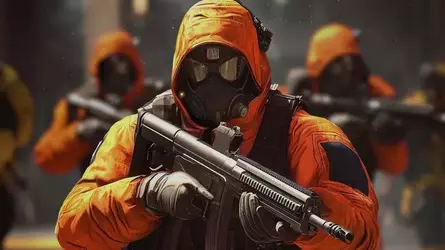soldier-in-orange-hazmat-suit-holding-a-weapon-team-of-armed-soldiers-in-the-background-video.webp