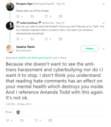 Because she doesn't want to see the anti-trans harassment and cyberbullying nor do I -2019.06....png Because she doesn't want to see the anti-trans harassment and cyberbullying nor do I -2019.06....png