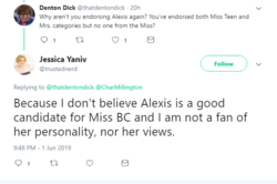 Because I don't believe Alexis is a good candidate for Miss BC -2019.06.02-16-34-16.png Because I don't believe Alexis is a good candidate for Miss BC -2019.06.02-16-34-16.png