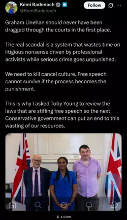 Kemi Badenoch on X Graham Linehan should never have been dragged through the courts in the fir...png